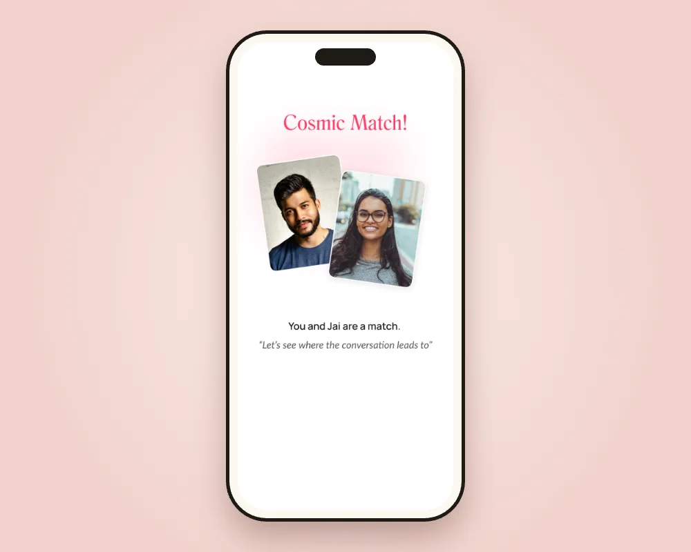 Cosmic Match! screen showing two matched profiles